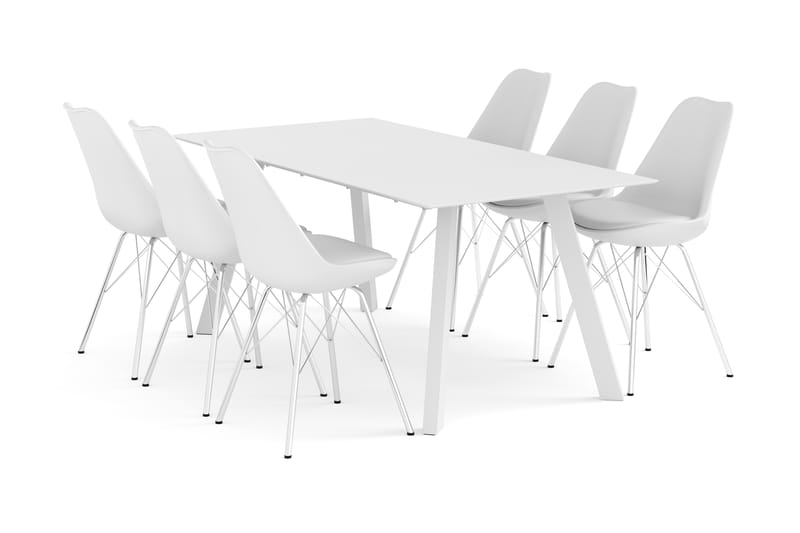 Fly Spisebordssæt 180 cm inkl. 6 Shell stole - Hvid - Spisebordssæt