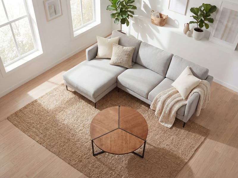 Fralor Rundt sofabord 80 cm med træ-look og metalben - trælook / mat sort - Møbler - Borde - Sofabord