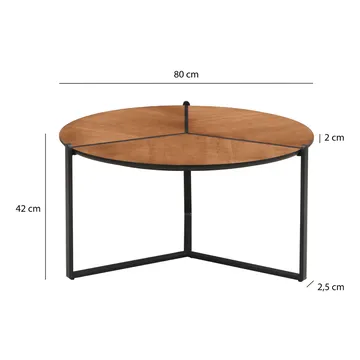Fralor Rundt sofabord 80 cm med træ-look og metalben - trælook / mat sort - Møbler - Borde - Sofabord