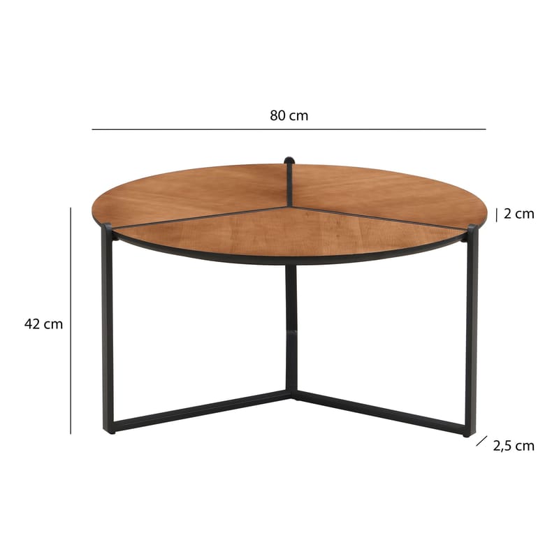 Fralor Rundt sofabord 80 cm med træ-look og metalben - trælook / mat sort - Møbler - Borde - Sofabord