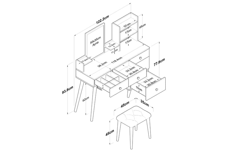 Fynnian Sminkebord 122,2 cm - Hvid - Møbler - Borde - Sminkebord & konsolbord