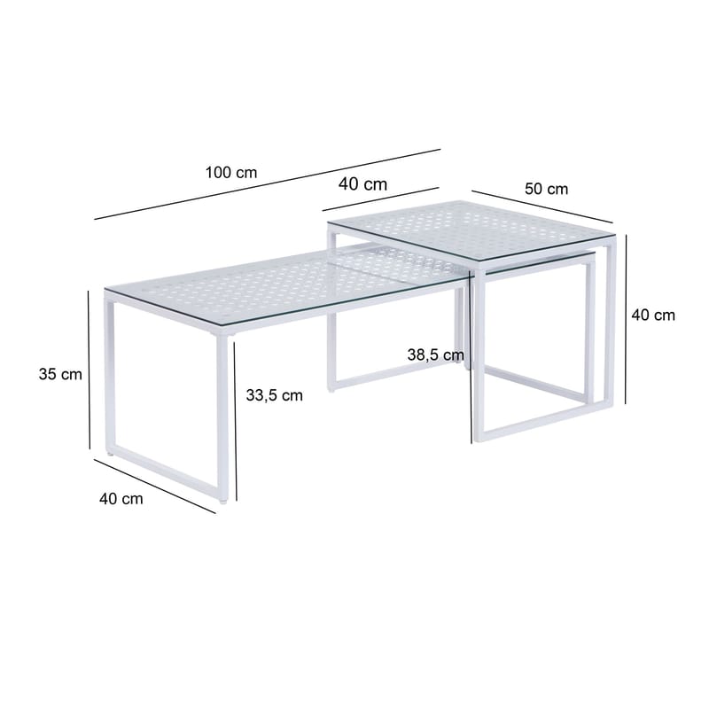 Galilo indskudsborde 100 cm sæt med 2 - Transparent og mat hvid - Møbler - Borde - Sofabord