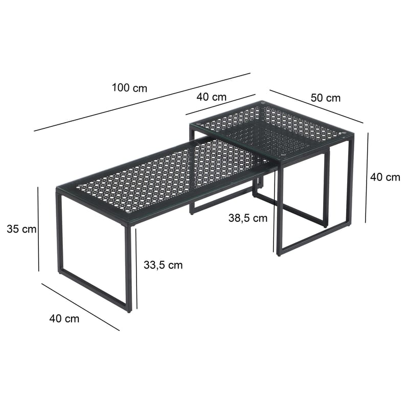 Galilo indskudsborde 100 cm sæt med 2 - Transparent og matsort - Møbler - Borde - Sofabord