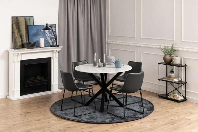 Ganesh Rundt Spisebord 110 cm med Marmorplade og Metaludseende - Hvid - Møbler - Borde - Spisebord og køkkenbord
