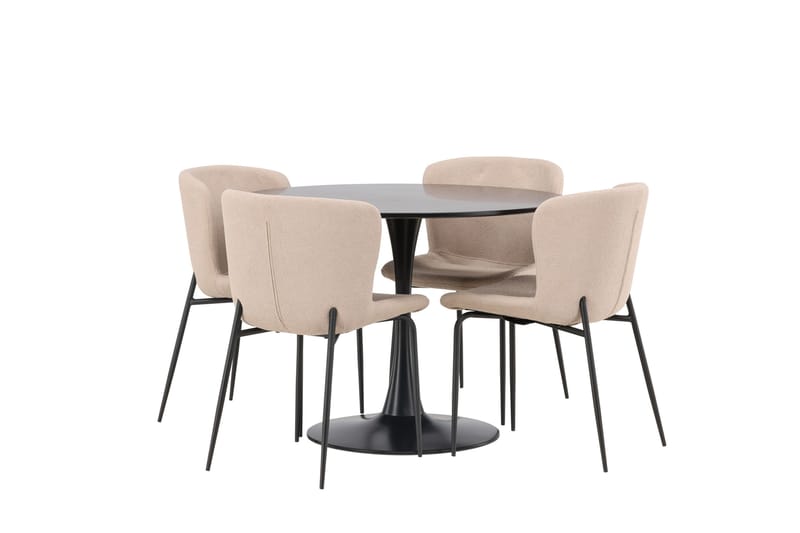 Glade Spisebordssæt 100 cm Rund med 4 Modesto Stole - Beige - Møbler - Borde - Spisebordss æt