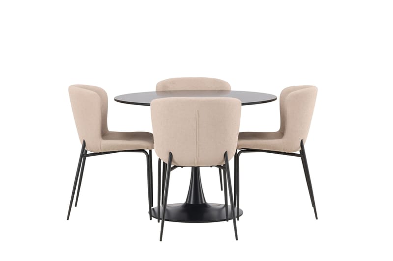 Glade Spisebordssæt 100 cm Rund med 4 Modesto Stole, Beige