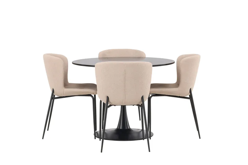 Glade Spisebordssæt 100 cm Rund med 4 Modesto Stole, Beige