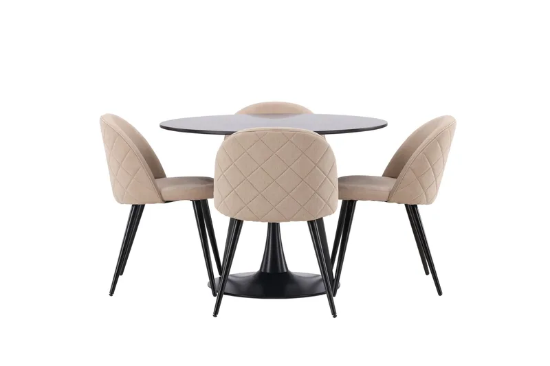 Glade Spisebordssæt 100 cm Rund med 4 Velvet Stole, Beige
