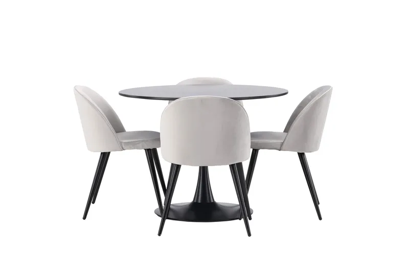 Glade Spisebordssæt 100 cm Rund med 4 Velvet Stole, Svart