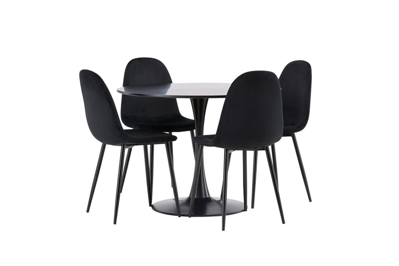 Glade Spisebordssæt 100 cm Rund med 4 Polar Stole - Svart - Møbler - Borde - Spisebordssæt