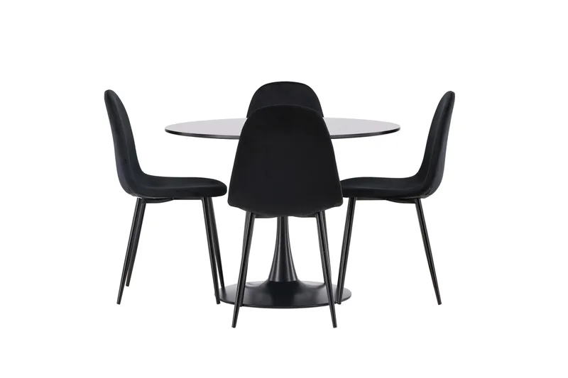 Glade Spisebordssæt 100 cm Rund med 4 Polar Stole, Svart
