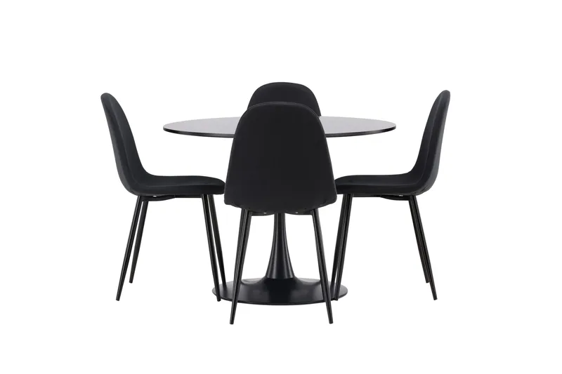 Glade Spisebordssæt 100 cm Rund med 4 Polar Stole, Svart