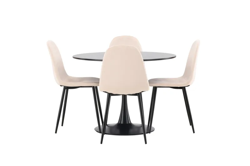 Glade Spisebordssæt 100 cm Rund med 4 Polar Stole - Beige - Møbler - Borde - Spisebordssæt