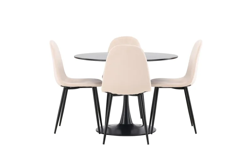 Glade Spisebordssæt 100 cm Rund med 4 Polar Stole - Beige - Møbler - Borde - Spisebordssæt