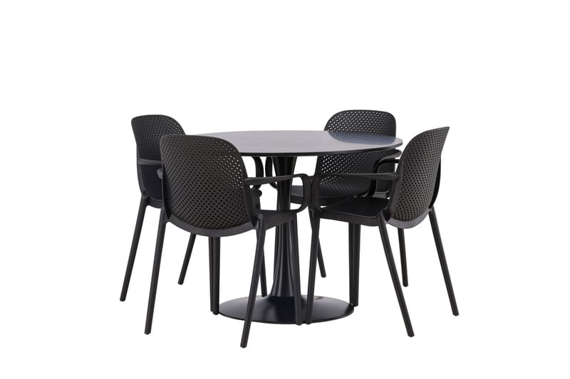Glade Spisegruppe 100 cm Rund med 4 Baltimore stole - Svart - Møbler - Borde - Spisebordssæt