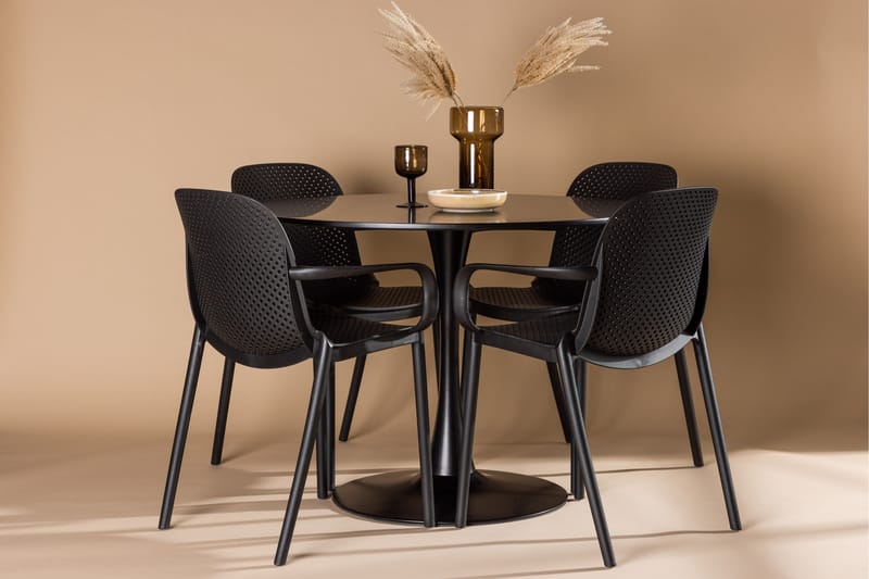 Glade Spisegruppe 100 cm Rund med 4 Baltimore stole - Svart - Møbler - Borde - Spisebordssæt