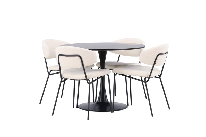 Glade Spisegruppe 100 cm Rund med 4 Chico Stole - Svart - Møbler - Borde - Spisebordssæt