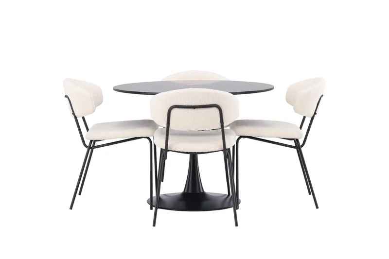 Glade Spisegruppe 100 cm Rund med 4 Chico Stole, Svart