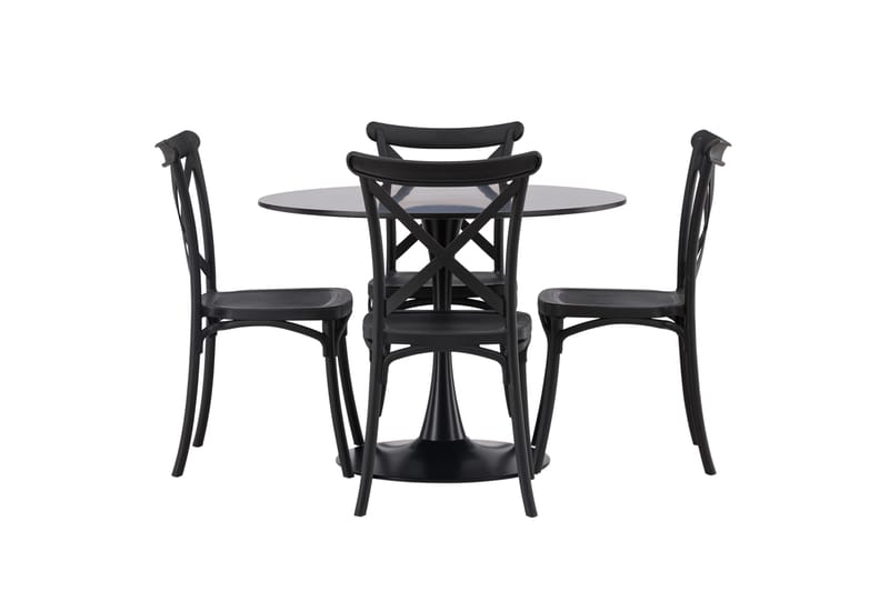 Glade Spisegruppe 100 cm Rund med 4 Crosett stole - Svart - Møbler - Borde - Spisebordssæt