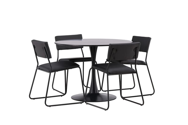 Glade Spisegruppe 100 cm Rund med 4 Kenth Stole - Svart - Møbler - Borde - Spisebordssæt