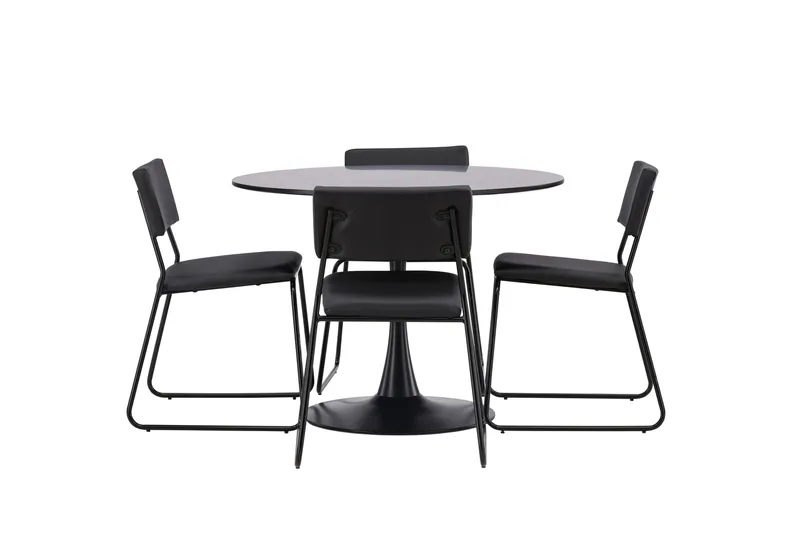 Glade Spisegruppe 100 cm Rund med 4 Kenth Stole, Svart