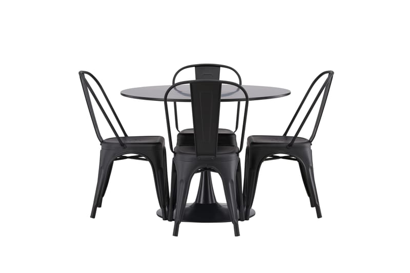 Glade Spisegruppe 100 cm Rund med 4 Tempe Stole - Sort - Møbler - Borde - Spisebordssæt