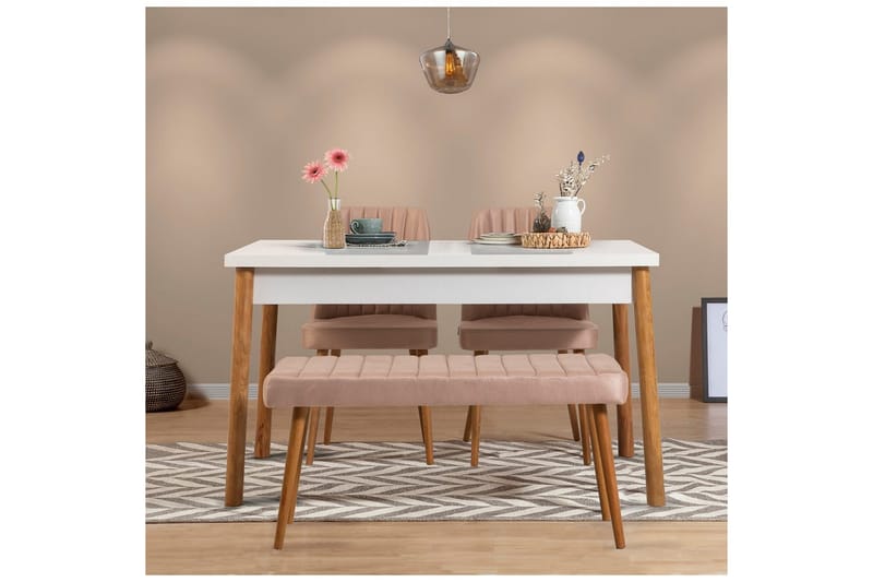 Glasnevin Spisegruppe Rektangulær - Hvid/Brun - Møbler - Borde - Spisebordssæt