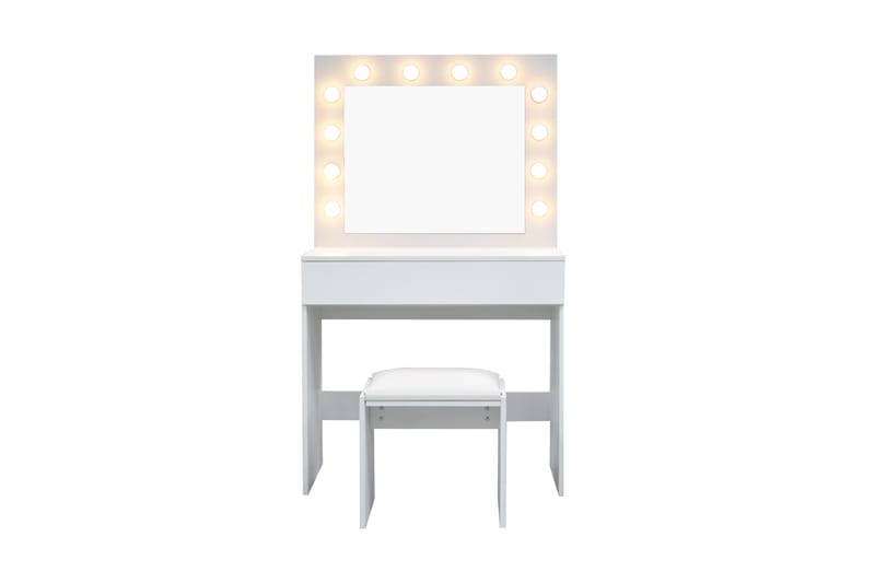 Glow Lille Sminkebord 80 cm med spejl skuffer og skammel - LED Belysning - Hvid - Møbler - Borde - Sminkebord & konsolbord
