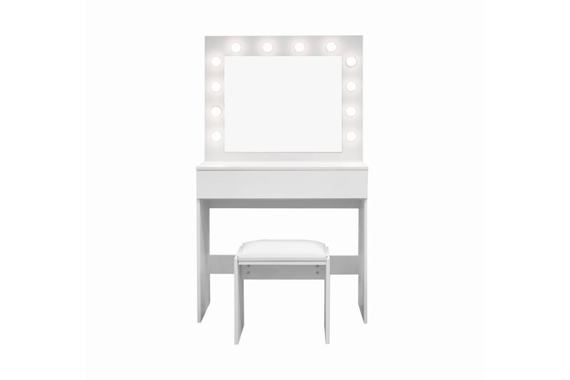 Glow Lille Sminkebord 80 cm med spejl skuffer og skammel - LED Belysning - Hvid - Møbler - Borde - Sminkebord & konsolbord