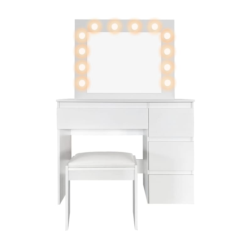 Glow Sminkebord 94 cm med spejl skuffer og skammel - LED Belysning - Hvid - Møbler - Borde - Sminkebord & konsolbord