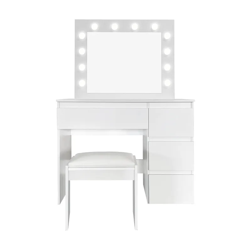 Glow Sminkebord 94 cm med spejl skuffer og skammel - LED Belysning - Hvid - Møbler - Borde - Sminkebord & konsolbord