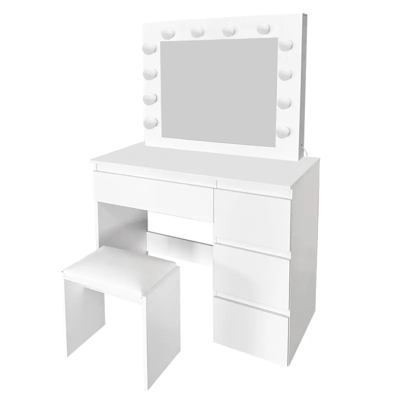 Glow Sminkebord 94 cm med spejl skuffer og skammel - LED Belysning - Hvid - Møbler - Borde - Sminkebord & konsolbord