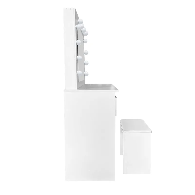 Glow Sminkebord 94 cm med spejl skuffer og skammel - LED Belysning - Hvid - Møbler - Borde - Sminkebord & konsolbord