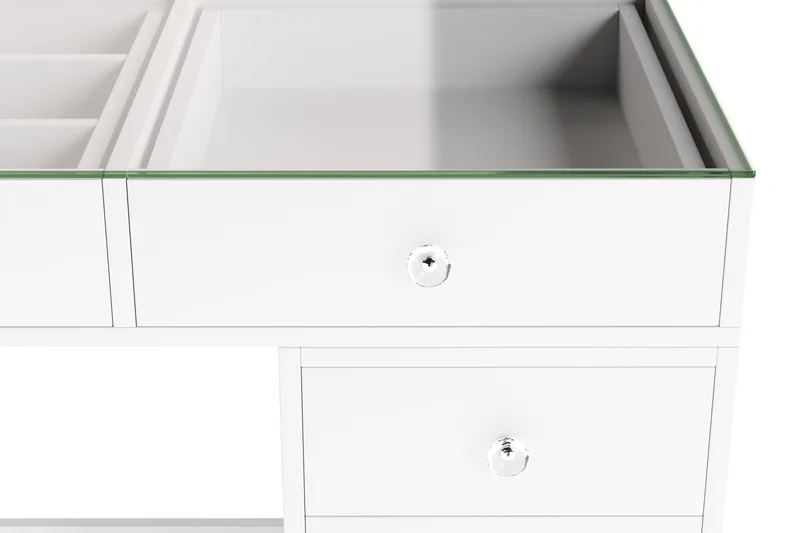 Glow Stort sminkebord med glasplade – Opbevaring med skuffer og rum 120 cm - Hvid - Møbler - Borde - Sminkebord & konsolbord