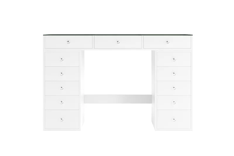 Glow Stort sminkebord med glasplade – Opbevaring med skuffer og rum 120 cm - Hvid - Møbler - Borde - Sminkebord & konsolbord