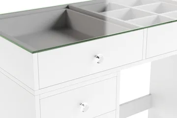 Glow Stort sminkebord med glasplade - Opbevaring med skuffer og rum 120 cm - Hvid - Møbler - Borde - Sminkebord & konsolbord