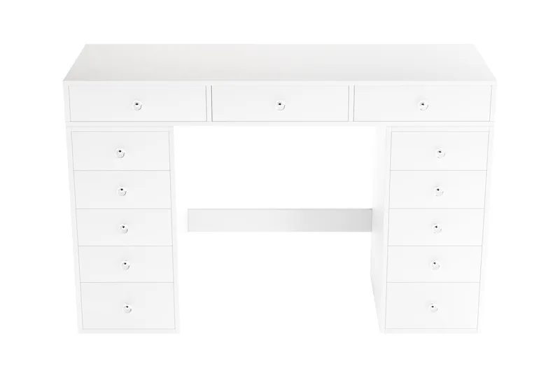 Glow Stort sminkebord uden spejl - Opbevaring med skuffer 120 cm, Hvid