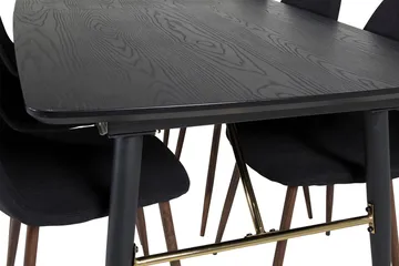 Gold Rektangulær Spisegruppe 180-220 cm med 6 Polar Spisestole - sort med gulddetaljer - Møbler - Borde - Spisebordssæt