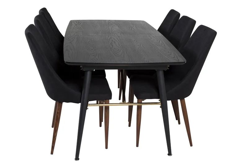 Gold Spisebordssæt Udvideligt 180-220 cm Rektangulær med 6 Leone Stole, Svart/Gull