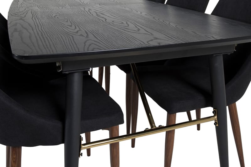 Gold Spisebordssæt Udvideligt 180-220 cm Rektangulær med 6 Leone Stole - Svart/Gull - Møbler - Borde - Spisebordssæt