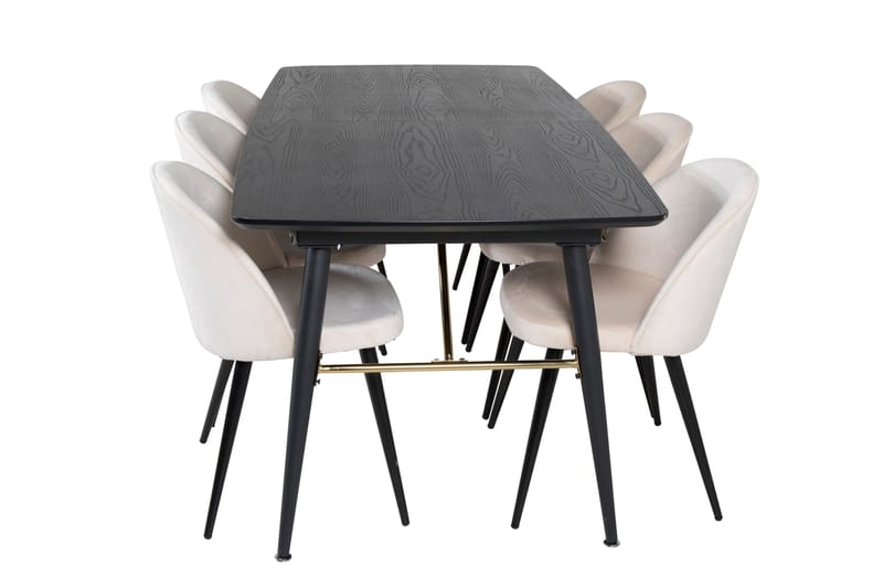 Gold Spisebordssæt Udvideligt 180-220 cm Rektangulær med 6 Velvet Stole, Beige