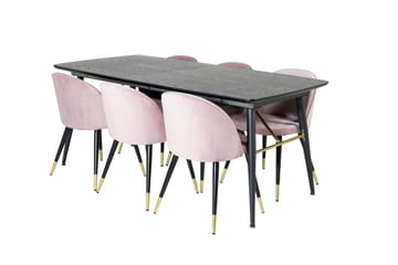 Gold Spisebordssæt Udvideligt 180-220 cm Rektangulær med 6 Velvet Stole - Svart - Møbler - Borde - Spisebordssæt
