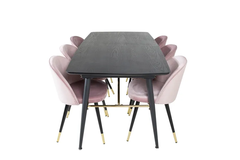 Gold Spisebordssæt Udvideligt 180-220 cm Rektangulær med 6 Velvet Stole - Svart - Møbler - Borde - Spisebordssæt