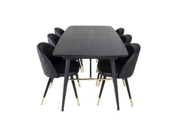Gold Spisebordssæt Udvideligt 180-220 cm Rektangulær med 6 Velvet Stole