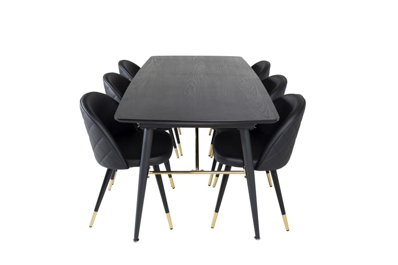 Gold Spisebordssæt Udvideligt 180-220 cm Rektangulær med 6 Velvet Stole, Svart/Gull