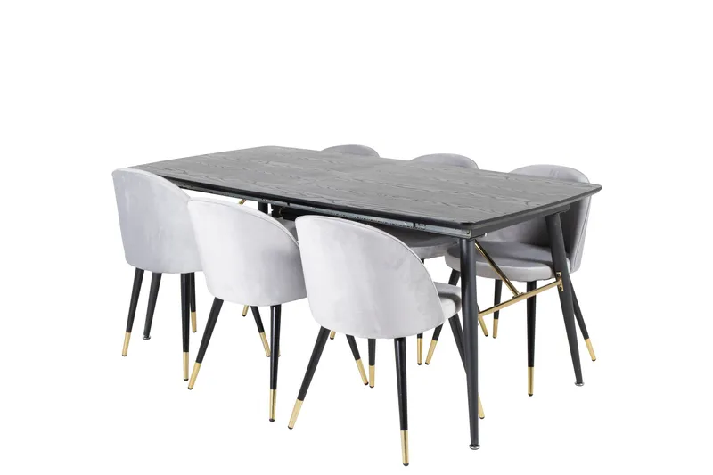 Gold Spisebordssæt Udvideligt 180-220 cm Rektangulær med 6 Velvet Stole - Svart/Gull - Møbler - Borde - Spisebordssæt