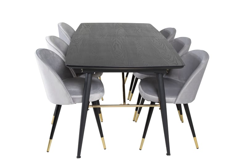Gold Spisebordssæt Udvideligt 180-220 cm Rektangulær med 6 Velvet Stole, Svart/Gull