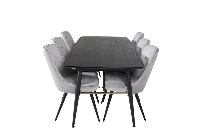 Gold Spisebordssæt Udvideligt 180-220 cm Rektangulær med 6 Velvet Stole, Svart/Gull