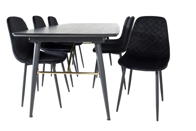 Gold Spisebordssæt Udvideligt 180-220 cm Rektangulær med 6 Polar Stole - Svart - Møbler - Borde - Spisebordssæt