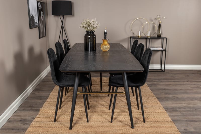 Gold Spisebordssæt Udvideligt 180-220 cm Rektangulær med 6 Polar Stole - Svart - Møbler - Borde - Spisebordssæt